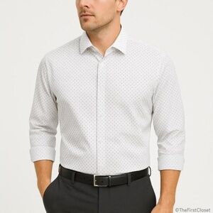 Calvin Klein Steel+ Slim Fit Dress Shirt XL 17.5 32/33 White Micro Square Print